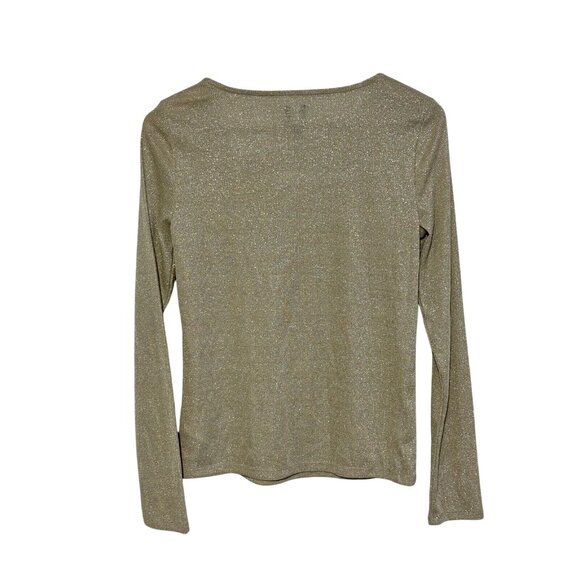 Gap Womens Glittery Tan Long Sleeve Top M Tall - Picture 2 of 4